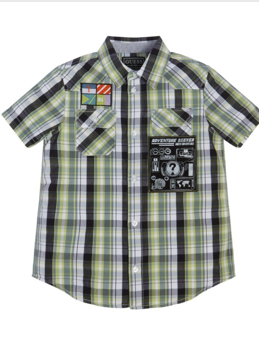 New Guess Big Boys Yarn Dyed Poplin Plaid Button up Shirt - Yellow Multi Size 12